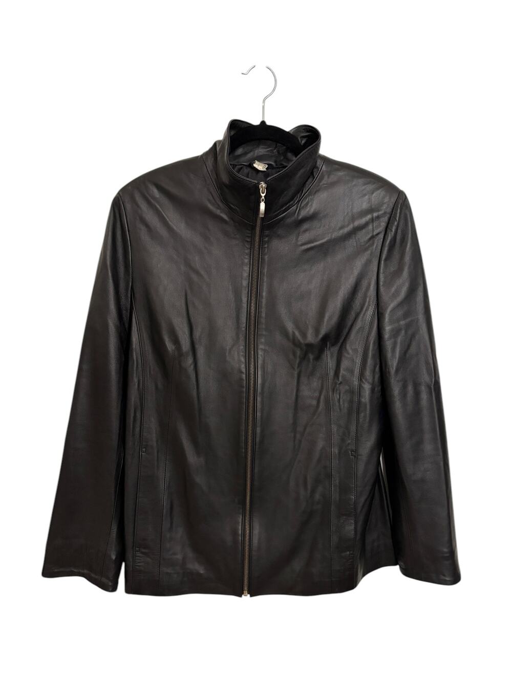 Populer Milano Jacket Womens Large Full Zip Italian Leather Black Long Sleeve